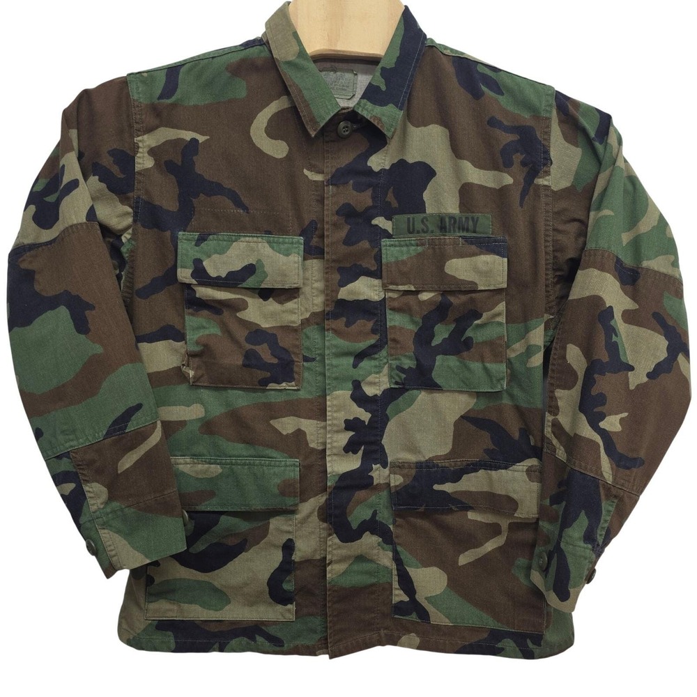 Vintage US Army Woodland Camo Combat Coat Edcar Industries Small Short 1993 BDU*